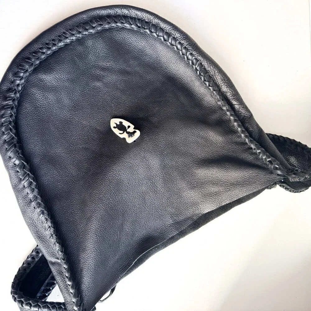 Vintage Black Leather Whipstitch Detail Slouchy Hobo Bag